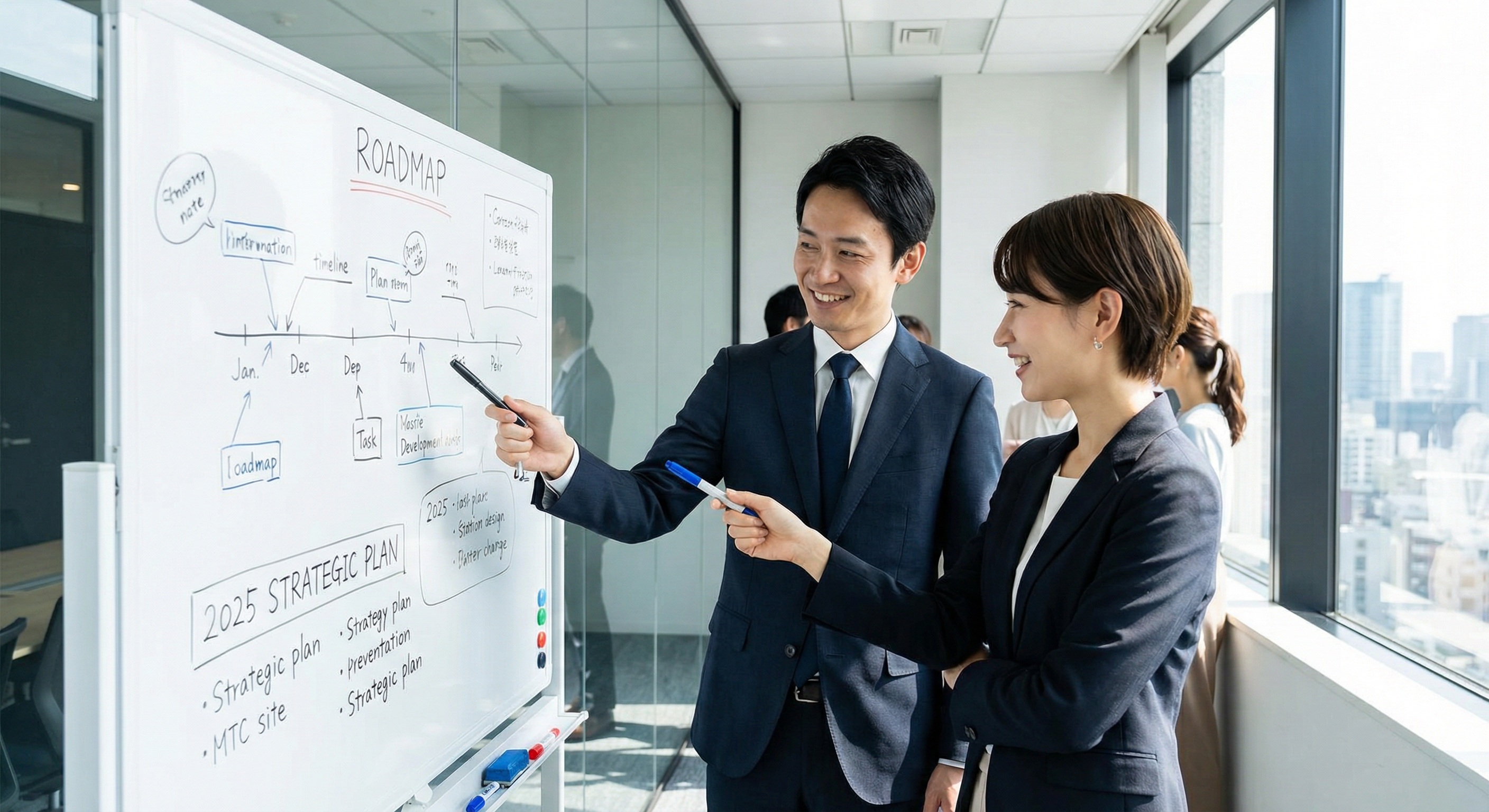 伴走支援コンサル：日本人がロードマップを描きながら一緒に進むイメージ